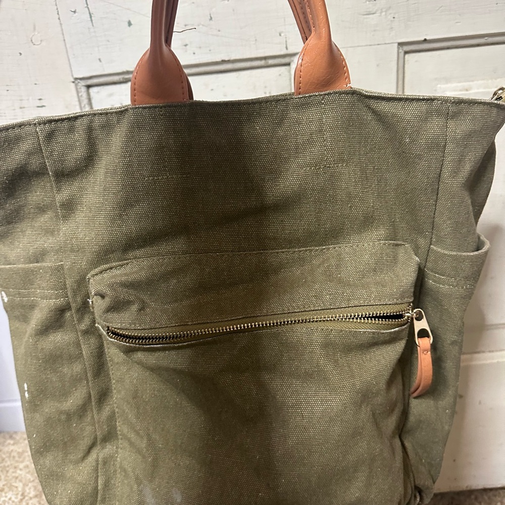 Universal Thread Khaki Canvas Backpack with Tan Accents